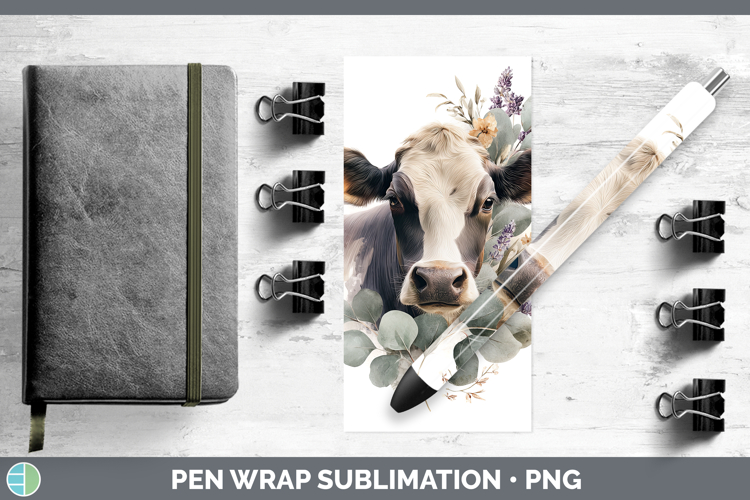 Cow Animals Lavender and Eucalyptus Pen Wrap Sublimation Des