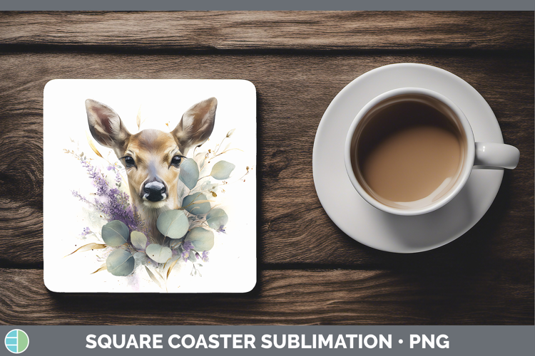 Deer Animals Lavender and Eucalyptus Square Coaster Sublimat