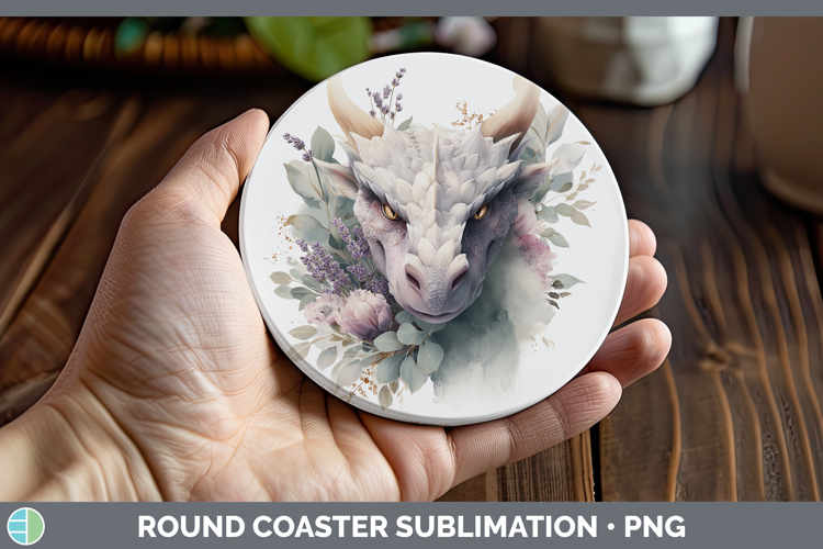 Dragon Animals Lavender and Eucalyptus Round Coaster Sublima