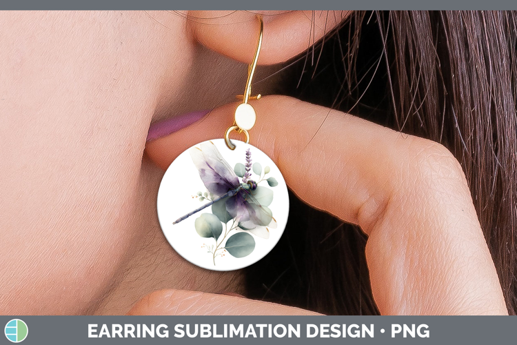Dragonfly Animals Lavender and Eucalyptus Round Earrings Sub