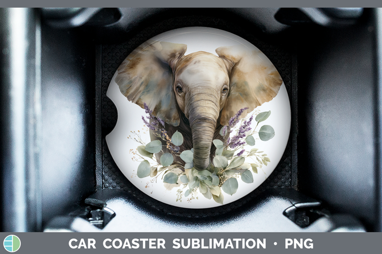 Elephant Animals Lavender and Eucalyptus Car Coaster Sublima