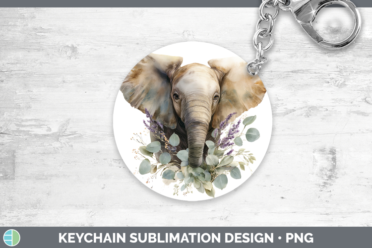 Elephant Animals Lavender and Eucalyptus Keychain Sublimatio