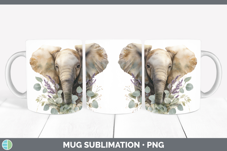 Elephant Animals Lavender and Eucalyptus Mug Wrap Sublimatio