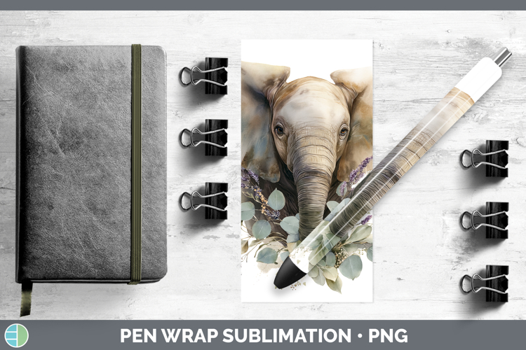 Elephant Animals Lavender and Eucalyptus Pen Wrap Sublimatio