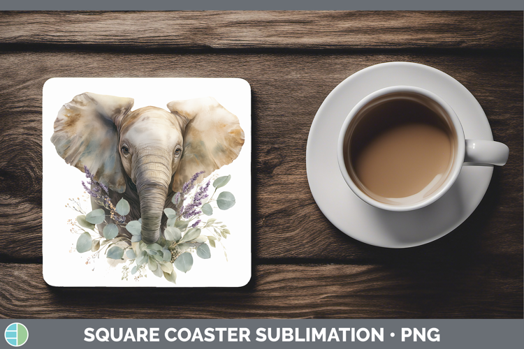 Elephant Animals Lavender and Eucalyptus Square Coaster Subl