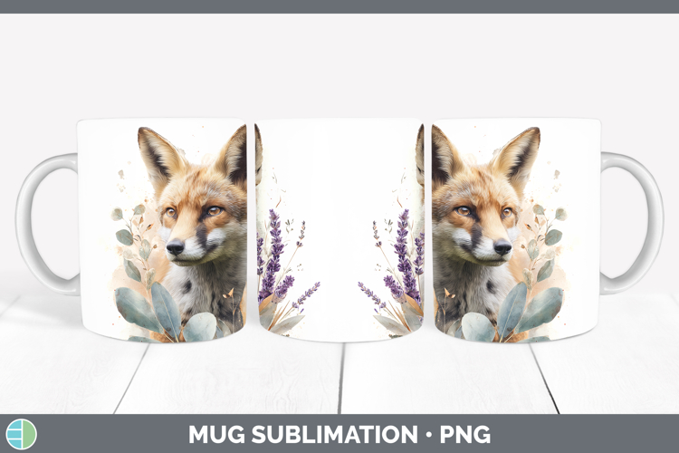 Fox Animals Lavender and Eucalyptus Mug Wrap Sublimation Des