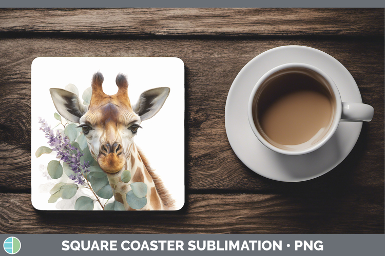 Giraffe Animals Lavender and Eucalyptus Square Coaster Subli