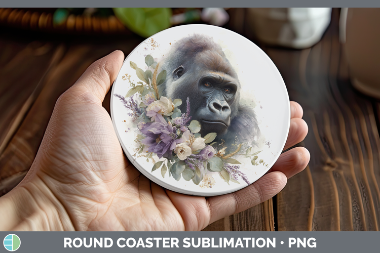 Gorilla Animals Lavender and Eucalyptus Round Coaster Sublim