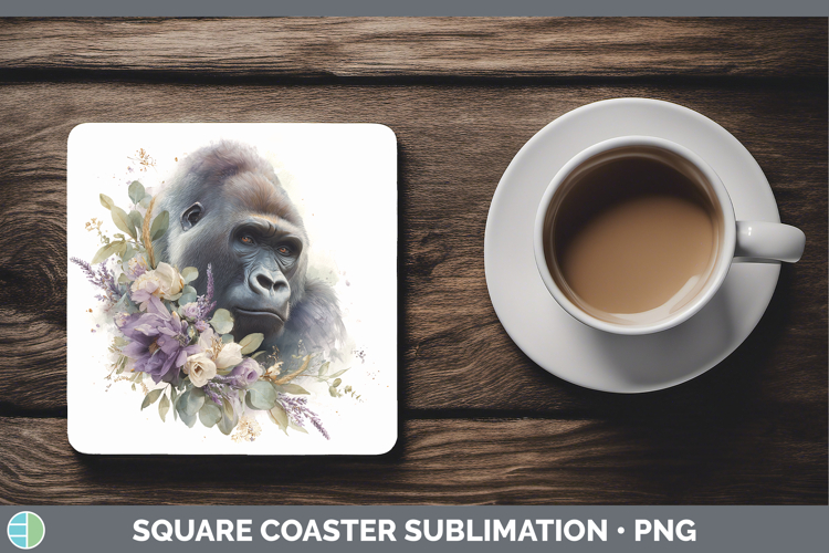Gorilla Animals Lavender and Eucalyptus Square Coaster Subli