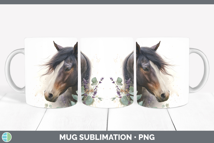 Horse Animals Lavender and Eucalyptus Mug Wrap Sublimation D