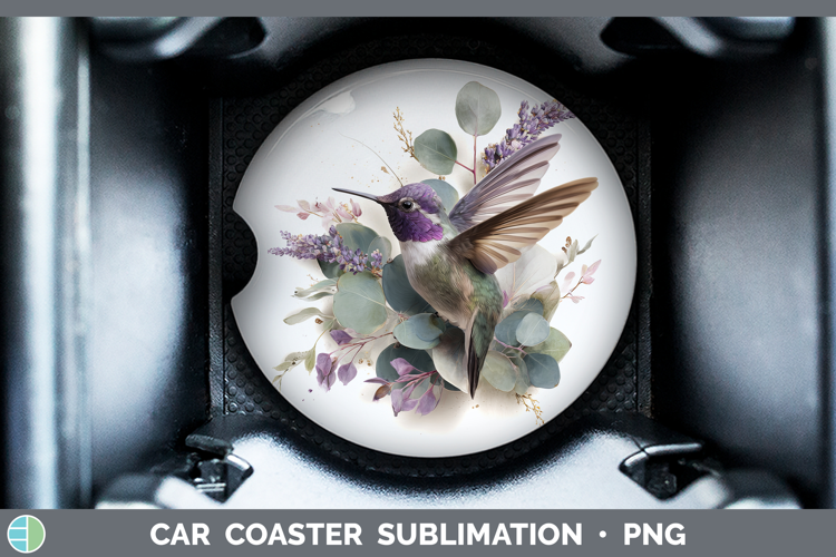 Hummingbird Animals Lavender and Eucalyptus Car Coaster Subl