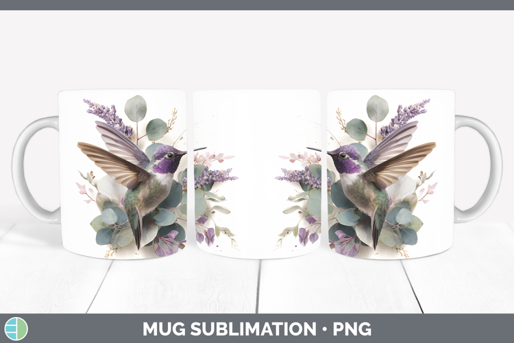 Hummingbird Animals Lavender and Eucalyptus Mug Wrap Sublima