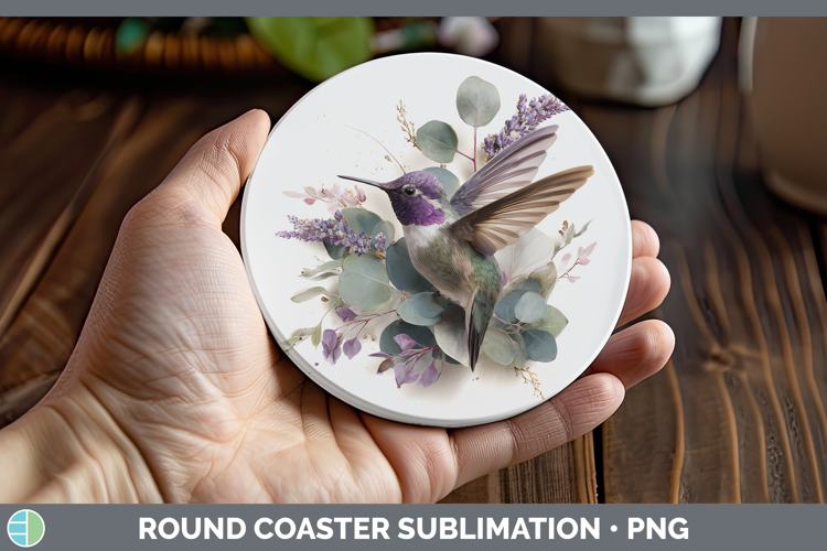 Hummingbird Animals Lavender and Eucalyptus Round Coaster Su