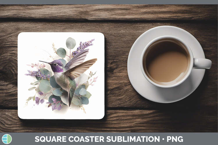Hummingbird Animals Lavender and Eucalyptus Square Coaster S