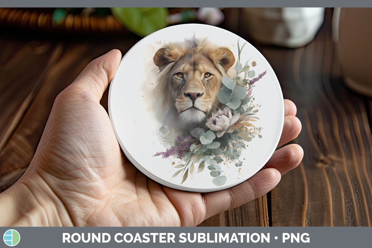 Lion Animals Lavender and Eucalyptus Round Coaster Sublimati