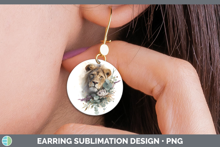 Lion Animals Lavender and Eucalyptus Round Earrings Sublimat