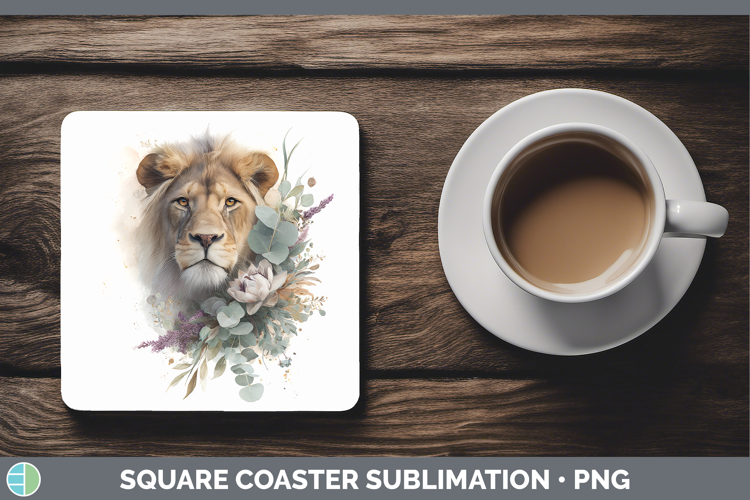Lion Animals Lavender and Eucalyptus Square Coaster Sublimat