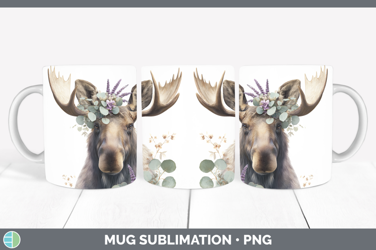 Moose Animals Lavender and Eucalyptus Mug Wrap Sublimation D