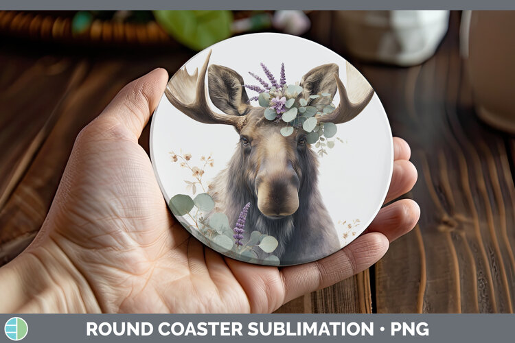 GorgeousAnimals Lavender and Eucalyptus Round Coaster design.