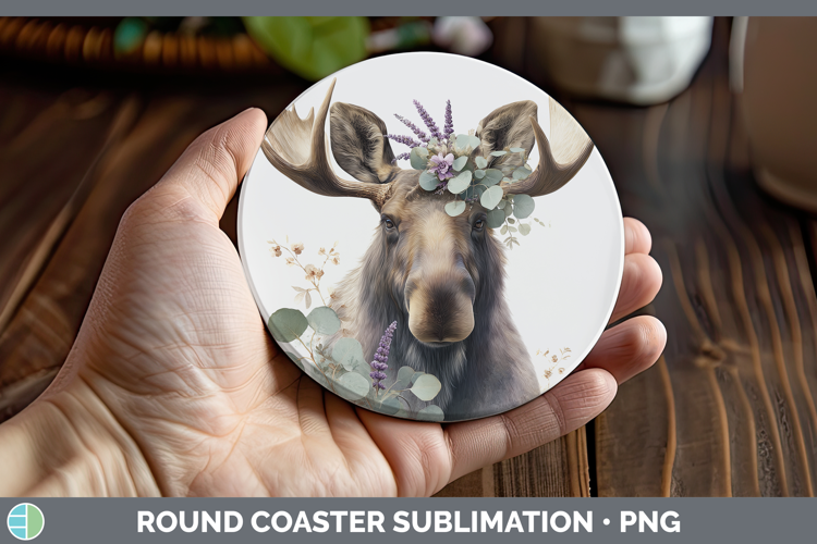 Moose Animals Lavender and Eucalyptus Round Coaster Sublimat