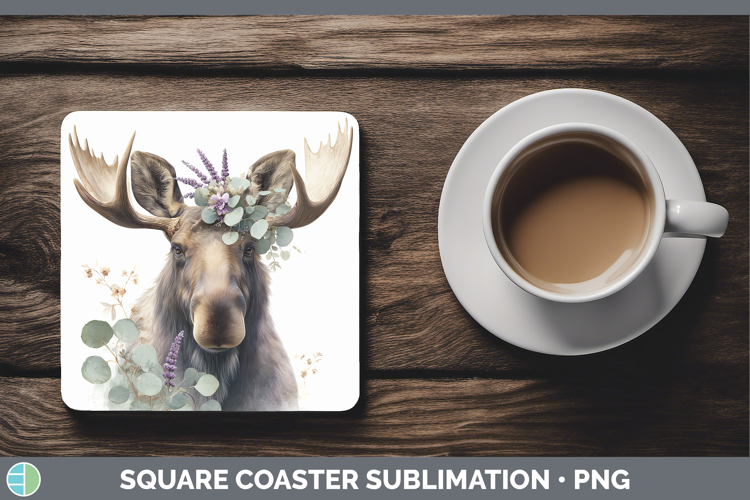 Moose Animals Lavender and Eucalyptus Square Coaster Sublima