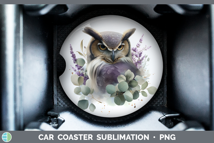 Owl Animals Lavender and Eucalyptus Car Coaster Sublimation