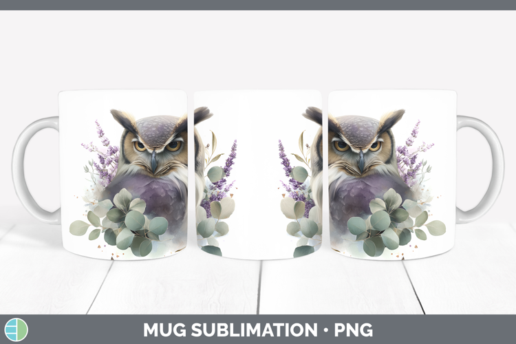 Owl Animals Lavender and Eucalyptus Mug Wrap Sublimation Des