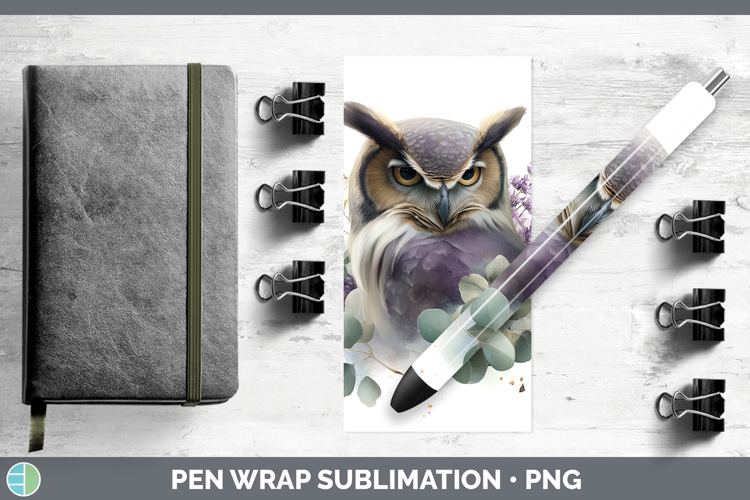 Owl Animals Lavender and Eucalyptus Pen Wrap Sublimation Des