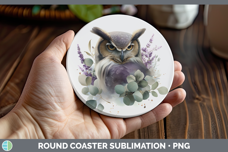 Owl Animals Lavender and Eucalyptus Round Coaster Sublimatio