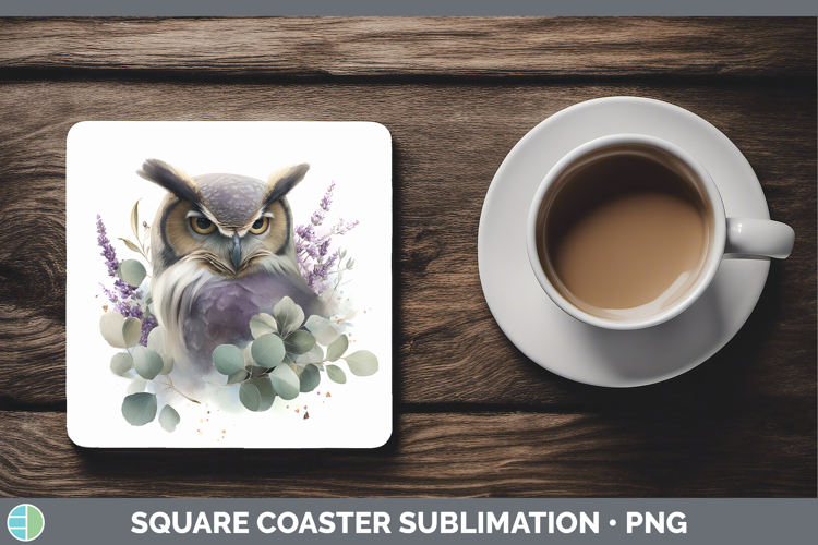 Owl Animals Lavender and Eucalyptus Square Coaster Sublimati