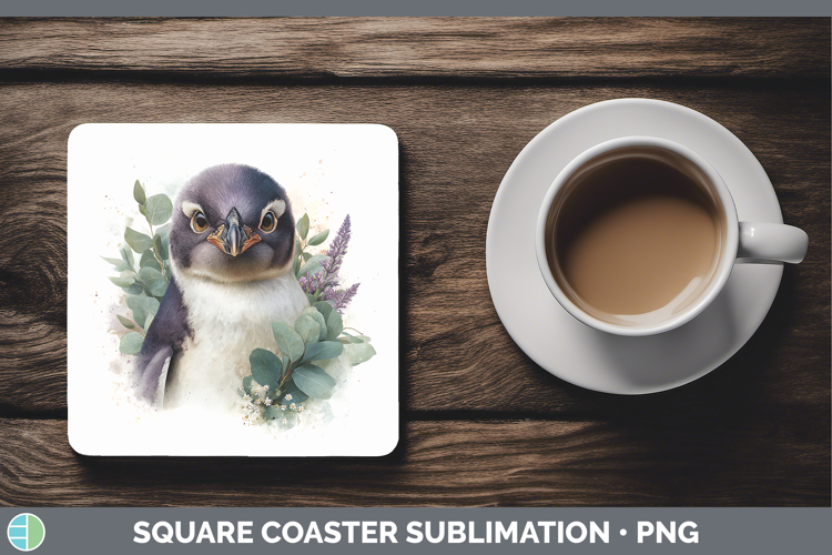 Penguin Animals Lavender and Eucalyptus Square Coaster Subli