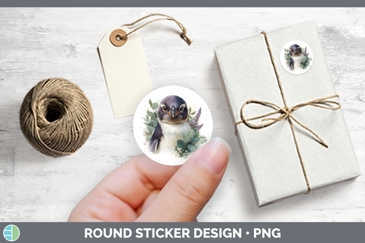Penguin Animals Lavender and Eucalyptus Stickers Design