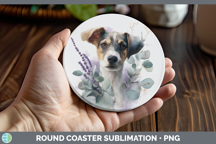 Puppy Animals Lavender and Eucalyptus Round Coaster Sublimat