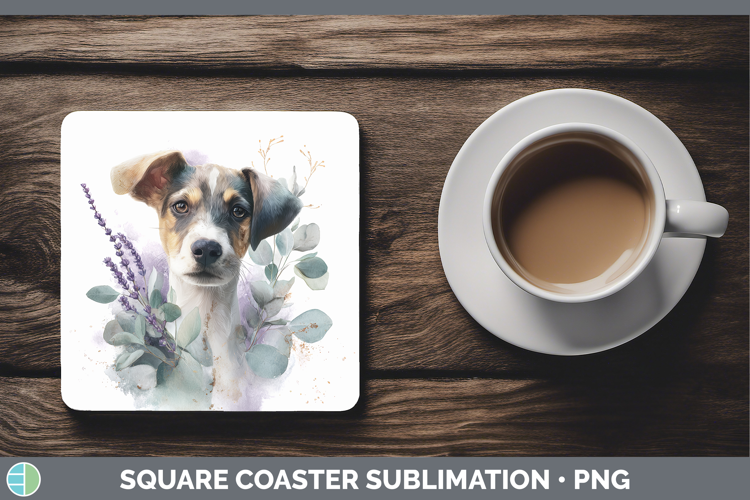 Puppy Animals Lavender and Eucalyptus Square Coaster Sublima
