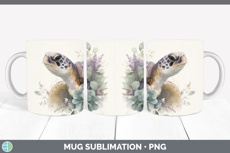 Sea Turtle Animals Lavender and Eucalyptus Mug Wrap Sublimat