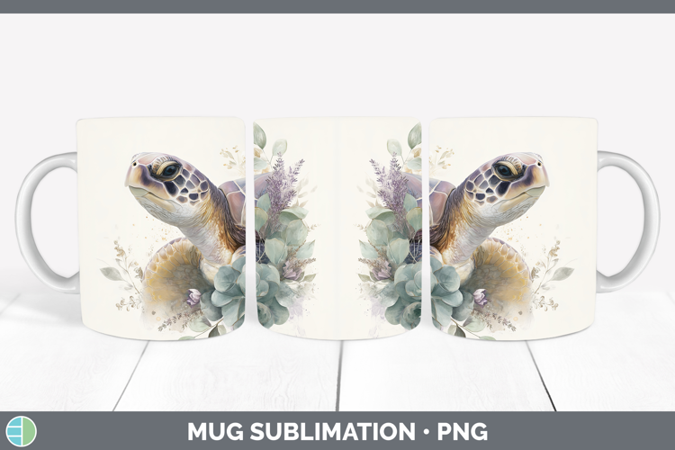 Sea Turtle Animals Lavender and Eucalyptus Mug Wrap Sublimat