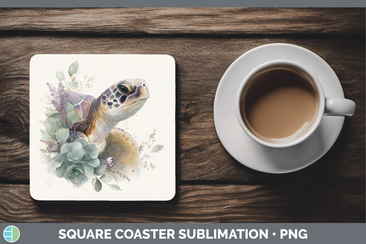 Sea Turtle Animals Lavender and Eucalyptus Square Coaster Su