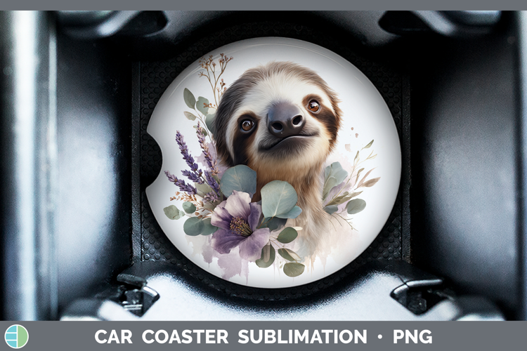 Sloth Animals Lavender and Eucalyptus Car Coaster Sublimatio