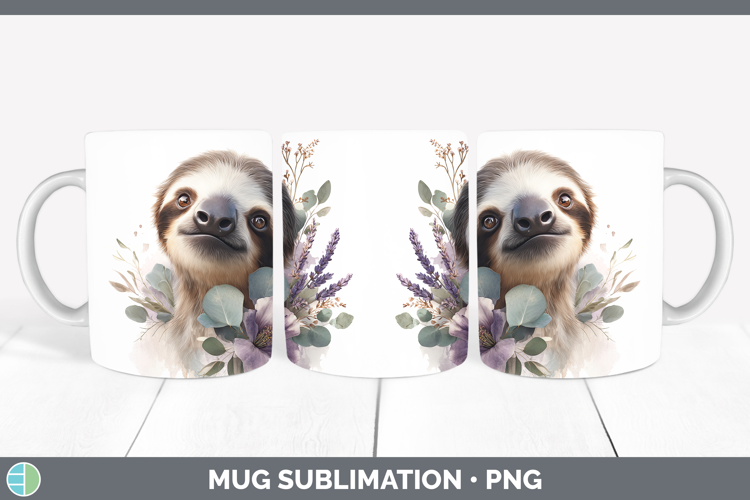 Sloth Animals Lavender and Eucalyptus Mug Wrap Sublimation D