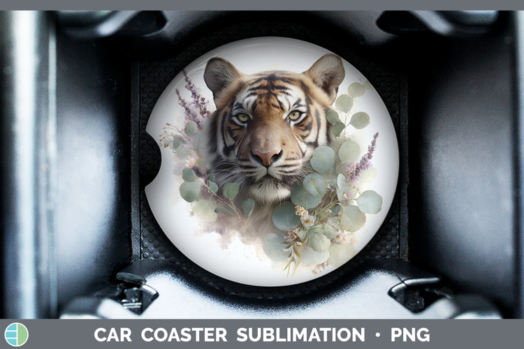 Tiger Animals Lavender and Eucalyptus Car Coaster Sublimatio