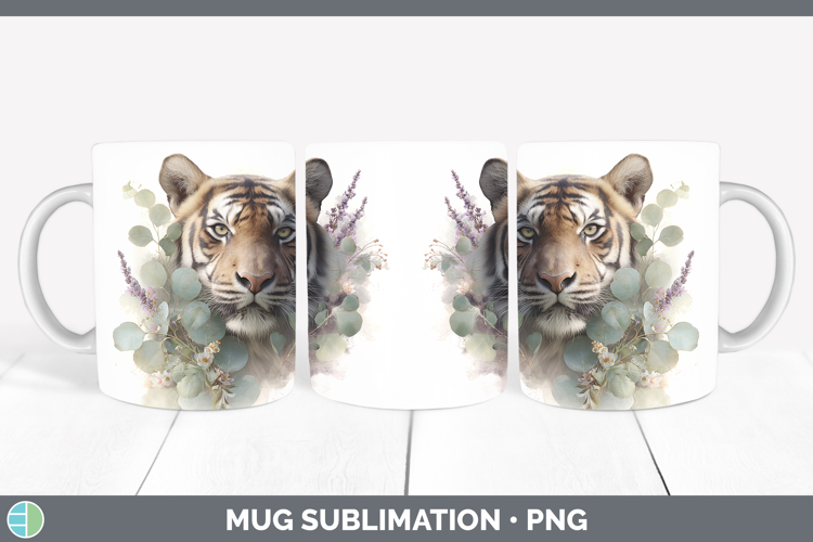 Tiger Animals Lavender and Eucalyptus Mug Wrap Sublimation D