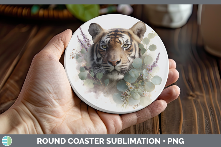 Tiger Animals Lavender and Eucalyptus Round Coaster Sublimat