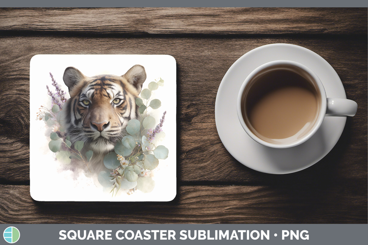 Tiger Animals Lavender and Eucalyptus Square Coaster Sublima