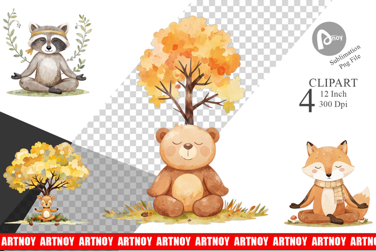 Fall Meditating Animals Clipart example image 1