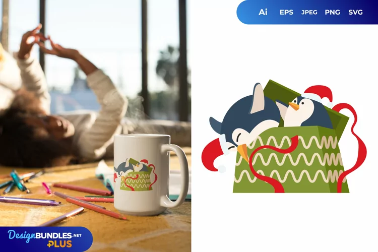 Penguin Out of Santa Giftbox Sublimation
