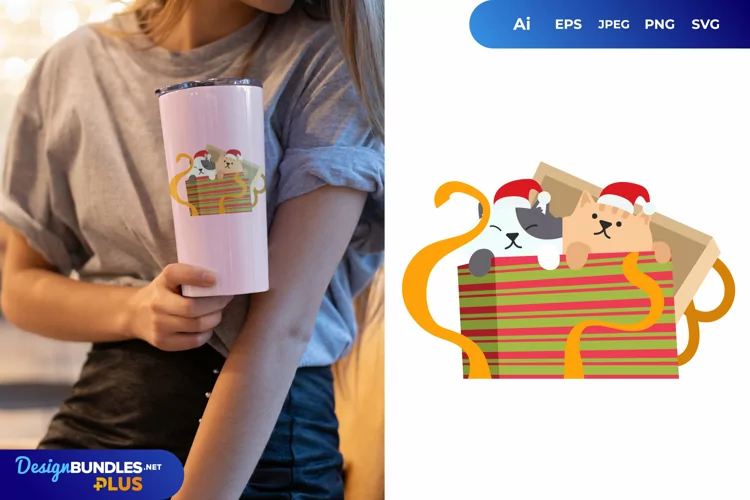 Cat Out of Santa Giftbox Sublimation