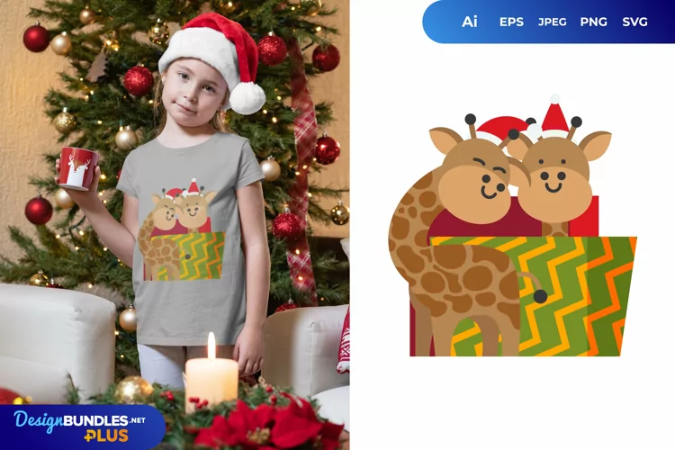 Giraffe Out of Santa Giftbox Sublimation