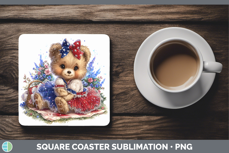 Animals Patriotic Bear Square Coaster Sublimation Coaster De