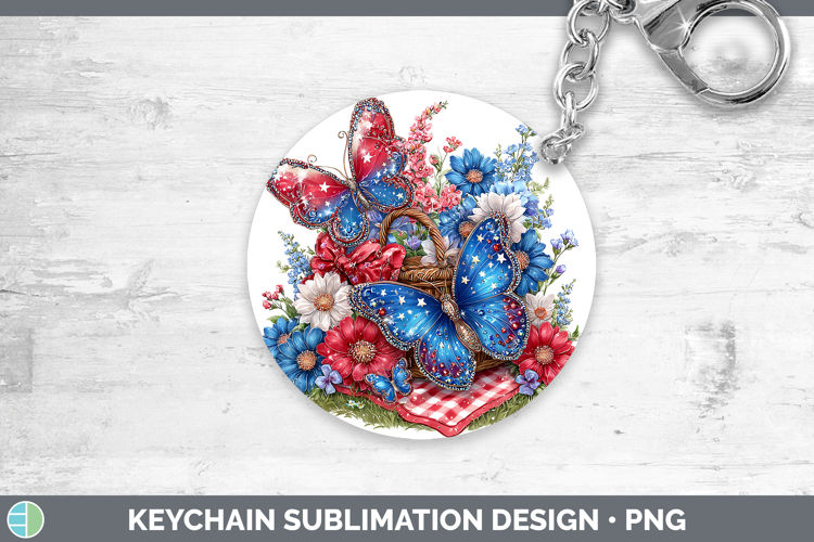 Animals Patriotic Butterfly Keychain Sublimation Keyring Des