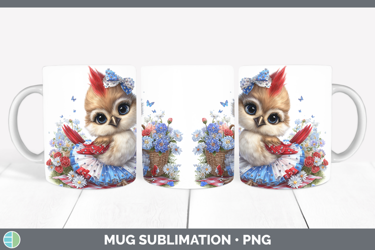 Animals Patriotic Cardinal Mug Wrap Sublimation Coffee Cup D